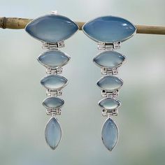 Sterling Silver and Chalcedony Earrings from India Jewelry - India Blue | NOVICA October Birthstone Jewelry, Sunflower Jewelry, Necklace Moon, Chalcedony Earrings, Stained Glass Jewelry, Blue Topaz Necklace, India Jewelry, Gemstone Studs, Rose Gold Jewelry