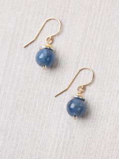 Kyanite Ball Dangles Anne Vaughan | Gold Filled Earrings | Light Years Simple Beaded Earrings, Simple Bead Earrings, Floyd Virginia, Diy Earrings Dangle, Sundance Jewelry, Diy Earrings Polymer Clay, Handmade Gold Jewellery, Designer Handmade Jewellery, Earrings Handmade Dangle