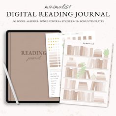 the digital reading journal is open and ready to be filled with books, notes, and stickers