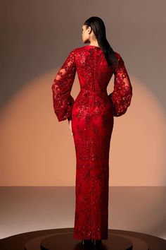 Plunging neckline full lace gown – HerTrove Edward Arsouni, Cape Dresses, Embroidered Tulle Dress, Sheer Lace Dress, Pleated Gown, One Sleeve Dress, Embroidered Bodice, Georgette Dress, Sleeveless Gown