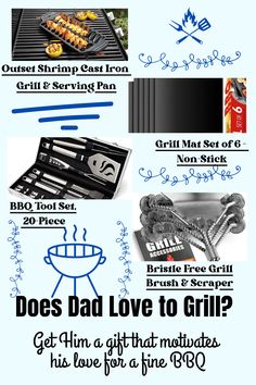 Father's Day gift ideas that Dad will love!! Capture epic moments this Father's day with Grilling accessories that he will love.  Grilling tools, grill cleaner that is awesome, cooking mats for the grill and more.   #FathersDayGifts #GiftsForDad #OutdoorFun Grill Cleaner, Ideas For Father's Day, Grilling Accessories, Bbq Tool Set, Epic Moments, Grill Brush, Bbq Set, Cast Iron Grill, Grill Set