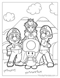 mario and friends coloring pages for kids to color on the nintendo wii game, mario's adventure