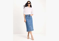 Want to freshen up your casual fits? Swap out your go-to jeans for this chic midi skirt in our Cosmic wash denim. | Kate Spade Denim Midi Skirt, Cosmic Wash - 29 Trendy Midi Length Denim Skirt, Spring Workwear Dark Wash Skirt, Chic Denim Midi Skirt For Work, Spring Dark Wash Skirt For Work, Chic Midi Denim Skirt For Workwear, Dark Wash Denim Skirt For Workwear In Spring, Chic Dark Wash Midi Denim Skirt, Spring Workwear Dark Wash Denim Skirt, Relaxed Midi Denim Skirt