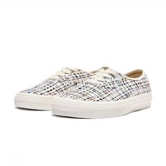 Nwt Vans Authentic Woven Plaid Marshmallow Shoes. The Plaid Woven Printed Authentic Combines The Original And Now Iconic Vans Low Top Style With Sturdy Canvas Uppers Featuring An Allover Woven Plaid Print, Metal Eyelets, And Signature Rubber Waffle Outsoles. Box Included. Woman’s Size 5 Vans White Canvas Shoes With Speckled Midsole, White Vans Textile Sneakers, White Textile Flat Sneakers, White Canvas Shoes With Textured Sole For Summer, Summer White Canvas Shoes With Textured Sole, White Textile Canvas Shoes With Flat Heel, White Textile Flat Canvas Shoes, Vans Cream Sneakers For Summer, Vans Sneakers With Textured Sole For Spring