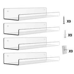 three shelves are shown with the measurements for each shelf to be built into one wall