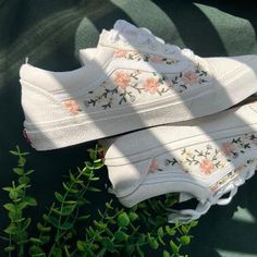 Wedding Shoes/ Embroidered Sneakers/Custom Vans Shoes/ Embroidered Shoes/ Embroidered Vans Sweet Light Pink Flower Garden Outside Wedding Shoes, Vans Embroidery Diy, Embroidered Tennis Shoes, Embroidered Canvas Shoes, Shoe Embroidery Ideas, Embroided Shoes, Embroidered Trainers, Vans Embroidery, Embroidery Shoes Diy