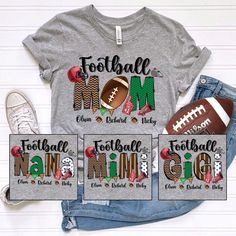 the football mom shirt and matching tees are on display