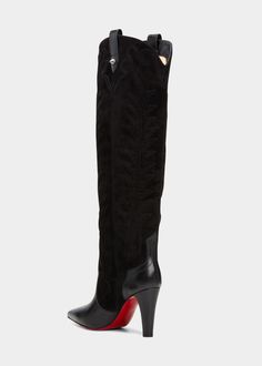 Christian Louboutin Santia Botta Mixed Leather Red Sole Boots Louboutin Boots, Fancy Flats, Christian Louboutin Boots, Boots Cowboy, Black Accessories, Red Sole, Fabulous Shoes, Boot Bag, Cool Boots