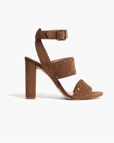 Madewell Octavia Stud Sandal in deep chestnut. #wellheeled Fancy High Heels, Madewell Sandals, Trendy Spring Outfits, Strappy High Heels Sandals, Studded Shoes, Strappy High Heels, Madewell Shoes, Wide Shoes, Studded Sandals