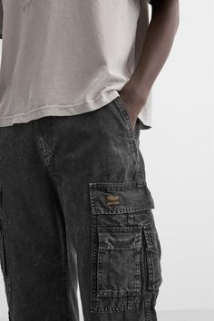 POCKET CARGO PANTS - Dark gray | ZARA United States Streetwear Washed Black Bottoms With Cargo Pockets, Utility Style Washed Black Pants With Cargo Pockets, Washed Black Straight Leg Cargo Pants With Multiple Pockets, Straight Leg Washed Black Cargo Pants With Multiple Pockets, Washed Black Wide Leg Cargo Pants With Multiple Pockets, Washed Black Straight Leg Cargo Pants With Side Pockets, Wide Leg Washed Black Cargo Pants With Multiple Pockets, Wide-leg Washed Black Cargo Pants With Multiple Pockets, Straight Leg Washed Black Cargo Pants