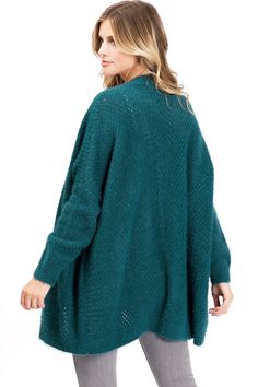 Cozy knit cardigan with a fuzzy eyelash texture and classic open front. Pockets on the sides. Easy slip on cardigan that pairs well with any casual outfit. CARE | Hand Wash Cold CONTENTS | 100% AcrylicMEASUREMENTS | 31"/79 cm Top to Bottom (Size S/M) MODEL | 5'8 - wearing a size S/MIMPORTED Cozy Open Knit Sweater Coat For Layering, Cozy Open Front Cardigan For Layering, Open Knit Cardigan For Fall Loungewear, Long Sleeve Open Knit Cardigan For Loungewear, Cozy Open Knit Solid Color Sweater, Solid Soft Knit Sweater Coat With Open Front, Soft Knit Open Front Sweater Coat, Solid Open Front Soft Knit Sweater Coat, Solid Color Soft Knit Open Front Sweater Coat