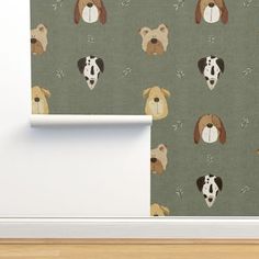 a dog wallpaper with dogs on it's face and the background is green