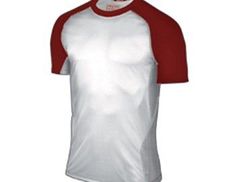 a white and red shirt on a mannequin