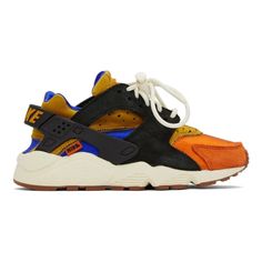 New Nike Multicolor Air Huarache Sneakers / Size 8 / Blue Orange Mustard Black Item Info Low-Top Jersey Knit Sneakers Colorblocked In Orange, Yellow, And Blue. Suede And Rubber Overlay In Black. Perforated Detailing At Vamp Lace-Up Closure Logo Patch At Padded Tongue Padded Collar Logo Bonded At Heel Jersey Lining Logo Embossed At Phylon Foam Rubber Midsole Treaded Rubber Outsole Supplier Color: Goldtone/Black-Coconut Milk Upper: Leather, Synthetic, Textile. Sole: Rubber. Made In China. Never Wo Knit Sneakers, Air Huarache, Yellow And Blue, Blue Suede, New Nike, Coconut Milk, Orange Yellow, Blue Orange, Womens Shoes Sneakers