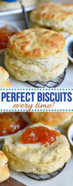 some biscuits with ketchup on them and the words, perfect biscuits every time