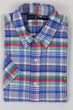 Ralph Lauren Blue Plaid Classic Short Sleeve Oxford Dress Shirt Nwt Yoke Shirt, Blue Plaid Pattern, Oxford Dress, Ralph Lauren Blue, Button Down Collar, Blue Plaid, Plaid Pattern, Shirt Outfit, Dress Shirt