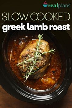 slow cooked greek lamb roast in a slow cooker