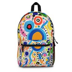 "🌈✨ Discover the Magic of Art and Color with our Unique Backpack! 🎒🎨 This vibrant and playful backpack is a true celebration of creativity and style, perfect for those who love to stand out. Decorated with an array of colorful circles and intricate designs, it's a piece that celebrates the whimsy of kidcore. 🔹 Design Inspiration: Drawing inspiration from a diverse range of artistic movements and styles, this backpack is a fusion of colorful cartoon charm, the historical richness of the Barbi Fun Multicolor Standard Backpack, Fun Multicolor Backpack For Travel, Fun Multicolor Backpack, Multicolor Standard Backpack, Fun Multicolor Backpack For Back To School, Fun White Standard Backpack, Fun White Travel Backpack, Fun Multicolor Student Backpack, Multicolor Standard Backpack For Study