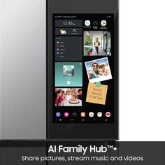 an all family hud plus tablet is shown with the text, share pictures, stream music and videos