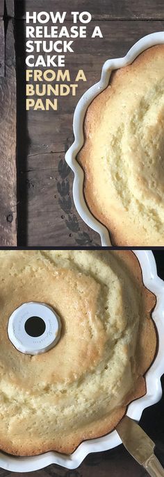 two pictures show the inside of a bundt cake, and how to make it