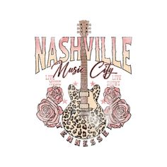 the nashville music city logo with an acoustic guitar and roses on it's back