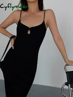 Cyflymder - Solid Keyhole Strap Long Dress Black / Xs Dresses Trendy Black Halter Neck Bodycon Dress, Casual Black Sleeveless Backless Dress, Black Halter Neck Sleeveless Dress For Day Out, Black Sleeveless Casual Dress For Going Out, Trendy Sleeveless Midi Dress For Going Out, Cutout Style, Fitted Dress, Hand Washing, Dress Length