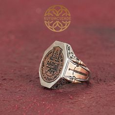 Embrace the profound spirituality with our 925 sterling silver men's ring, featuring the 63rd verse of Anfal Surah elegantly inscribed in Arabic calligraphy on a unique octagonal plate. This verse, which translates to "And [Allah] brought together their hearts. If you had spent all that is in the earth, you could not have brought their hearts together, but Allah brought them together. Indeed, He is Exalted in Might and Wise," serves as a powerful reminder of unity and the strength of faith. Each Spiritual Engraved Signet Ring For Ceremonial Use, Spiritual Engraved Signet Ring For Ceremonial Occasions, Ceremonial Silver Engraved Ring, Antique Silver Signet Ring For Commemoration, Traditional Engraved White Gold Signet Ring, Antique Silver Engraved Ring For Commemoration, Spiritual Silver Engraved Ring With Engraving Option, Spiritual White Gold Engraved Ring, Engraved White Gold Spiritual Signet Ring