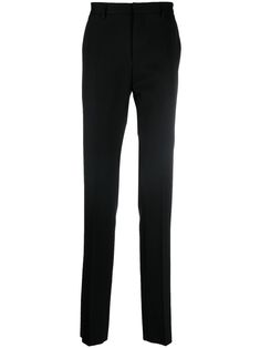 black wool/cotton front zip fastening belt loops straight leg pressed crease two rear welt pockets Classic Office Pants With Concealed Front Fastening, Classic High-waisted Pants With Concealed Fastening, Classic Pants With Concealed Front Fastening For Workwear, Straight Leg Pants With Concealed Fastening For Work, Business Casual Tapered Leg Pants With Concealed Fastening, Office Straight Pants With Concealed Front Fastening, Business Casual Pants With Concealed Front And Tapered Leg, Business Pants With Concealed Front Fastening, Formal Pants With Concealed Fastening And Straight Hem