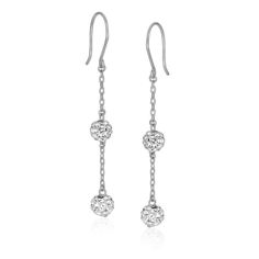 White tone crystal-studded balls adorn this pair of dangling chain earrings. Designed in 14k white gold and secured with french hooks. Earring Information Length 2.38 inches Width 0.25 inches Backing French Wire Metal 14K White Gold Crystals Information Shape Round Crystal Ball Earrings, Gold Crystals, White Tone, Ball Earrings, French Wire, Dangling Earrings, Wire Earrings, Gold Earrings Dangle, Diamond Design