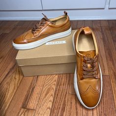 Greats, Size M 9.5, Cuoio Leather, Never Worn, Still Have Box Brown Sneakers With Gum Sole For Spring, Brown Gum Sole Sneakers For Spring, Brown Slip-on Sneakers For Derby, Brown Sneakers With Stitched Sole For Everyday Wear, Brown Everyday Sneakers With Stitched Sole, Spring Slip-on Sneakers With Brogue Detailing, Brown Sneakers With Brogue Detailing And Round Toe, Brown Sneakers With Contrast Sole For Spring, Spring Brown Sneakers With Contrast Sole