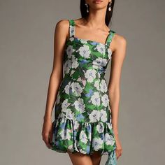 Size 14 Htf Anthropologie Maeve Square-Neck Jacquard Bubble-Hem Dress. Nwt. - Polyester - Back Zip - Machine Wash Dimensions - Falls 34" From Shoulder Summer Evening Jacquard Mini Dress, Chic Jacquard Summer Dresses, Chic Jacquard Floral Print Dresses, Chic Jacquard Dresses With Floral Print, Elegant Green Jacquard Dresses, Sleeveless Jacquard Summer Dress, Spring Jacquard Mini Dress, Spring Jacquard Mini Dress For Cocktail, Chic A-line Jacquard Mini Dress