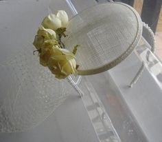 Yellow Flower Ivory Sinamay Fascinator Hat with Veil and Pearl Beaded Headband, for weddings, brides Hat With Veil, Sinamay Fascinator, Fascinator Hat, Beaded Headband, Fascinator Hats, Yellow Flower, Pearl Beads, Yellow Flowers, Fascinator