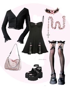 Coquette Aesthetic Outfit Inspo Outfit Inspirations Coquette, Pink And Black Coquette Outfit, Emo Coquette Aesthetic, Grungequette Aesthetic, Dark Coquette Outfit Aesthetic, Dark Girly Outfits, Goth Coquette Outfits, Goth Coquette Aesthetic