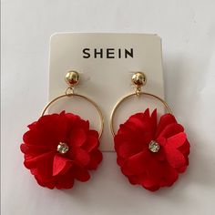 Never Been Used Trendy Red Flower Earrings For Summer, Red Flower Earrings For Summer Party, Red Flower Earrings For Party, Elegant Red Flower Earrings For Spring, Red Spring Earrings, Red Flower Earrings For Valentine's Day, Trendy Red Flower-shaped Earrings, Red Flower-shaped Jewelry For Spring, Red Flower Jewelry For Spring