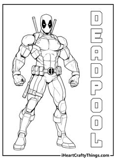 the deadpool coloring page with an image of deadpool from deadpool, in black and