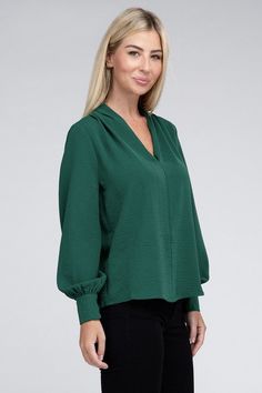 Elevate your wardrobe with our Woven Airflow V-Neck Long Sleeve Top, a versatile piece that effortlessly combines style and comfort. This top features a flattering V-neckline that adds a touch of sophistication to your look. The ruched shoulder detail adds a hint of texture and elevates the overall design. Made from breathable woven fabric, it ensures comfort throughout the day while keeping you looking chic.PRODUCT SPECIFICATIONS*100% Polyester*Machine wash cold, gentle cycle, tumble dry low.*M Effortless Chic, Sheer Fabrics, Tee Shop, Dress Accessories, Short Tops, Long Sleeve Top, Plus Size Dresses, Woven Fabric, Blue Denim