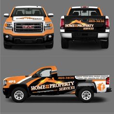 the truck is designed to look like an orange and white home property services business vehicle