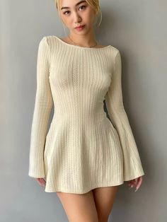 Basic Mini Dress, Street Y2k, Spring Dresses Women, High Street Fashion, Mini Robes, Mini Dresses Online, Boho Girl, Long Sleeve Knit Dress, Dress Stores Online