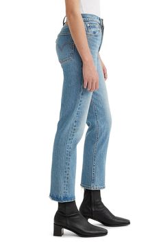 Inspired by cheeky vintage Levi's styles, these low-stretch jeans in a sanded medium wash hug the hips to showcase your curves to greatest effect. Distressed hems add lived-in character to the casual look. 15" leg opening; 11" front rise; 14 1/2" back rise (size 29 x 28) Button fly 99% cotton, 1% elastane Machine wash, tumble dry Imported Medium Wash Fitted Cutoff Jeans, Fitted Medium Wash Cutoff Jeans, Fitted Cutoff Light Wash Jeans, Fitted Light Wash Cutoff Jeans, Faded Fitted Mid-rise Jeans, Levi's Medium Wash Bottoms With Straight Hem, Levi's Medium Wash Straight Hem Bottoms, Fitted Cutoff Jeans With Five Pockets, Classic Faded Mid-rise Cropped Jeans