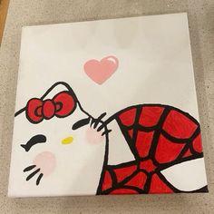 a painting of a hello kitty kissing a spider man