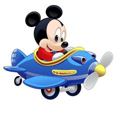 the mickey mouse is flying in an airplane with his head sticking out and eyes closed