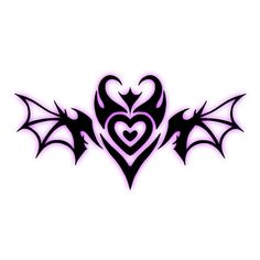 a heart shaped tattoo design with bats on the side and hearts in the middle,