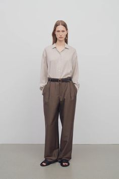 Lonan Pant Brown in Mohair and Wool – The Row Wide Leg Brown Pants Outfit, The Row Outfits, Mohair Pants, Towel Scarf, Short Denim, Mens Fall, Mens Spring, Womens Fall, Winter Women