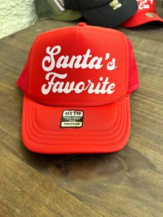 Santa's Favorite Hat Casual Holiday Hat With Curved Brim, Adjustable Casual Hats For Holiday, Casual Curved Brim Hats For Holiday, Casual Curved Brim Hat For Holidays, Casual Curved Brim Holiday Hat, Winter Trucker Hat With Curved Brim, Winter Trucker Hat With Short Brim, Winter Trucker Cap, Casual Christmas Hat, One Size Fits Most