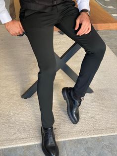 Collection : AUTUMN / WINTER - 21 - 22Production : slim fit lycra fabric trousers.Color : blackContent: 65 viscon% 30 pes % 5 elestan.Available size: 30 -31 - 32 - 33 - 34 - 36 - 38 Black Slim Fit Ankle-length Dress Pants, Slim Fit Ankle-length Black Pants, Business Casual Slim Fit Elastane Bottoms, Slim Stretch Pants, Stretch Ankle-length Dress Pants For Semi-formal Occasions, Slim Fit Straight Elastane Pants, Slim Fit Elastane Ankle-length Pants, Black Slim Stretch Bottoms, Fitted Black Ankle-length Pants