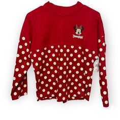 Brand New Disneyland Minnie Mouse Long Sleeve Top. Red With White Polka Dots All Over And Minnie Mouse Logo. "Minnie Mouse" In Black Lettering On The Back Shoulders. Size Large In Kids. Cute Minnie Mouse Tops For Fall, Playful Long Sleeve Minnie Mouse Top, Cute Red Winter Tops, Fall Mickey Mouse Cotton Tops, Fall Cotton Mickey Mouse Tops, Cute Mickey Mouse Tops For Fall, Playful Mickey Mouse Winter Tops, Playful Mickey Mouse Winter Top, Playful Mickey Mouse Top For Winter