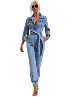 Upgrade your wardrobe with our Casual Slim Fit Denim Jumpsuit. Made with high quality denim for a comfortable and stylish fit. Perfect for any casual occasion, this jumpsuit features a slim fit design that enhances your curves while providing a versatile and fashion-forward look. Elevate your style game with this must-have piece. Plus Size Yoga, Suit Jumpsuit, Plus Size Outerwear, Corsets And Bustiers, Playsuit Romper, Plus Size Bra, Casual Jumpsuit, Printed Denim, Jumpsuit Fashion