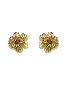 Gold Clip-on Flower-shaped Earrings, Gold Clip-on Earrings In Flower Shape, Elegant Yellow Gold Clip-on Flower Earrings, Gold Flower-shaped Evening Jewelry, Gold Clip-on Drop Flower Earrings, Gold Flower-shaped Jewelry For Evening, Gold Flower Shaped Evening Jewelry, Gold Brass Flower Earrings For Formal Occasions, Formal Gold Brass Flower Earrings