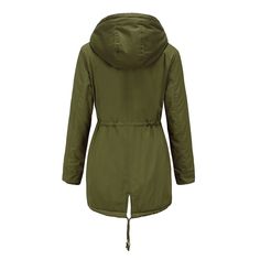 Army Green Waist Drawstring Plush Hooded Thick Parka Coat Drawstring Long Sleeve Outerwear For Outdoor Activities, Cotton Hooded Jacket With Drawstring For Fall, Fall Cotton Hooded Jacket With Drawstring, Hooded Parka With Drawstring For Outdoor Activities, Fall Outerwear With Drawstring For Outdoor Activities, Casual Drawstring Winter Outerwear, Drawstring Outerwear For Fall Outdoor Activities, Casual Winter Outerwear With Drawstring, Hooded Khaki Outerwear With Drawstring