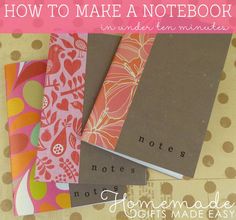 four notebooks with the title how to make a notebook in under ten minutes